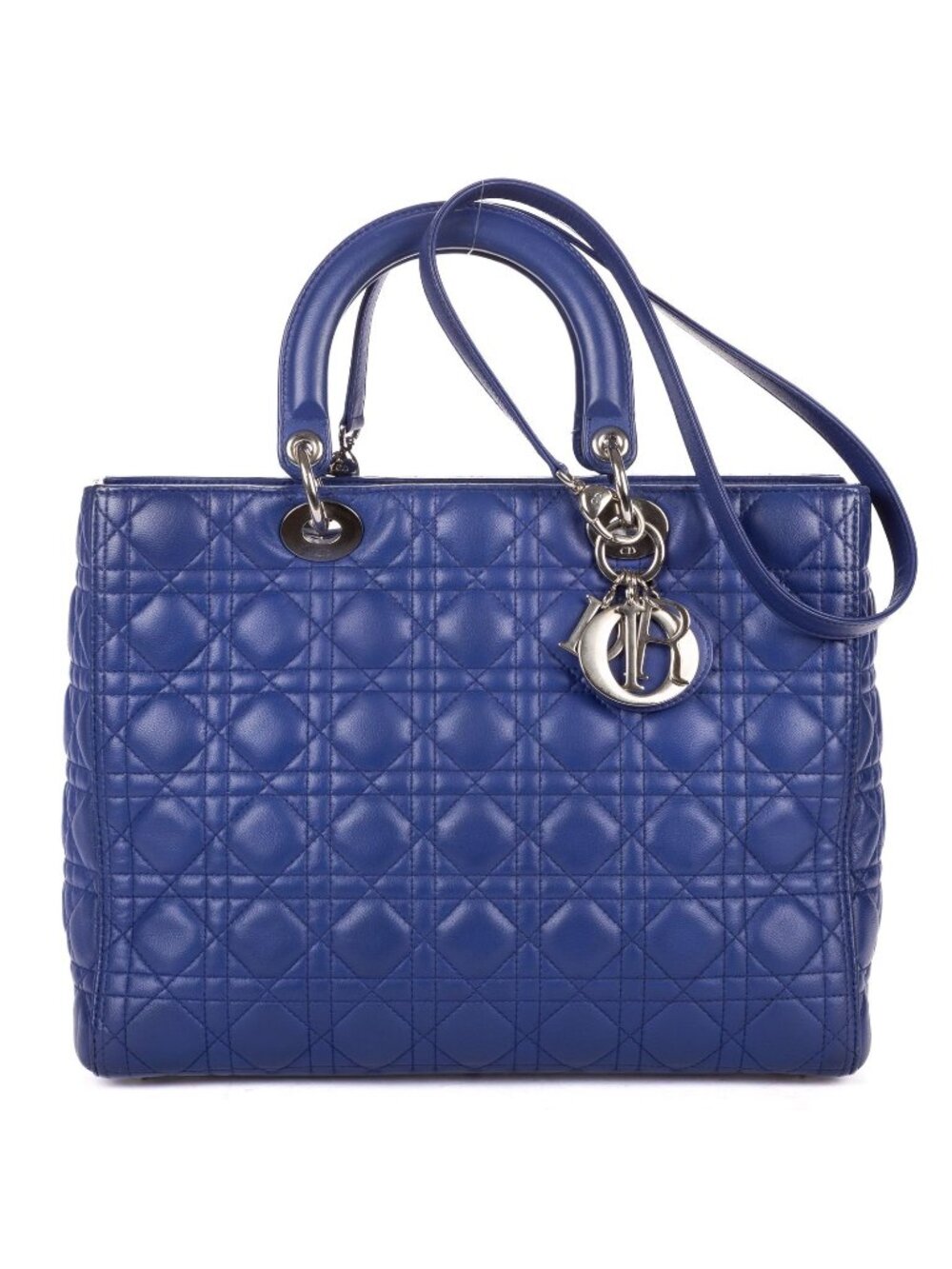 Dior Large Lady Dior Zip Blue Cannage Lambskin Leather Handbag